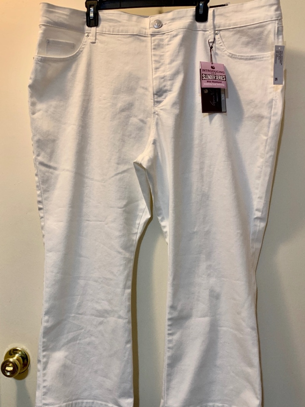 Gloria Vanderbilt Women's Wide Waistband Hi Rise Ankle Boot White Jeans 24W NWT